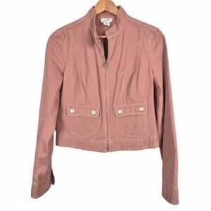 LOFT Ann Taylor Womens 2 Y2K Moto‎ Biker Utility Barbiecore Cropped Twill Jacket